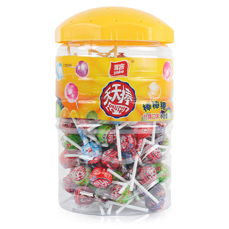 雅客天天棒约120支混合合水果味棒棒糖桶装1260g传统糖果