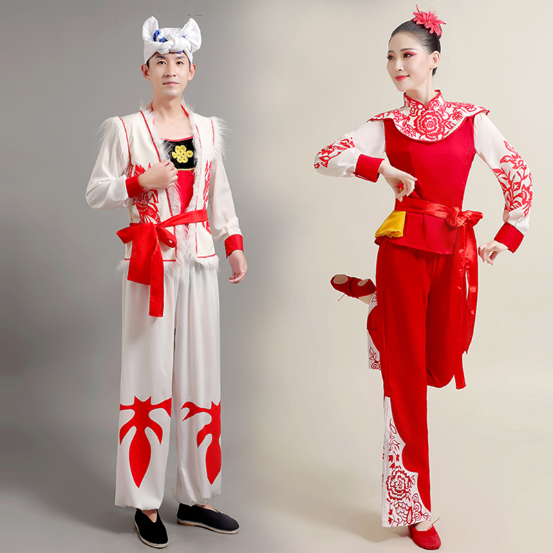 陕北秧歌传统服装安塞腰鼓民族风陕西男女成人民族服装