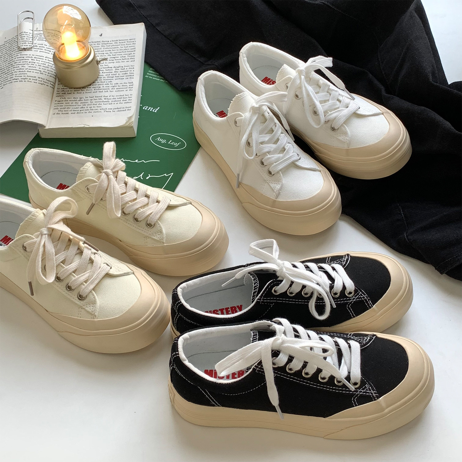 2022秋季新款韩版学生奶油色帆布鞋ins超火帆布鞋
