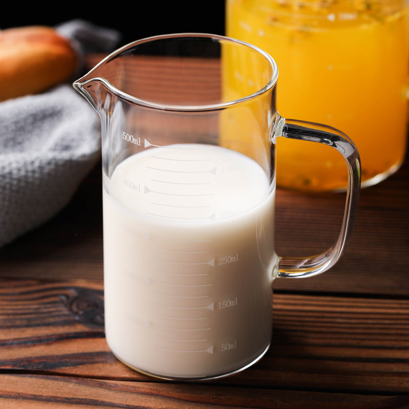 厨房玻璃量杯刻度家用耐高温加厚大容量牛奶计量杯子