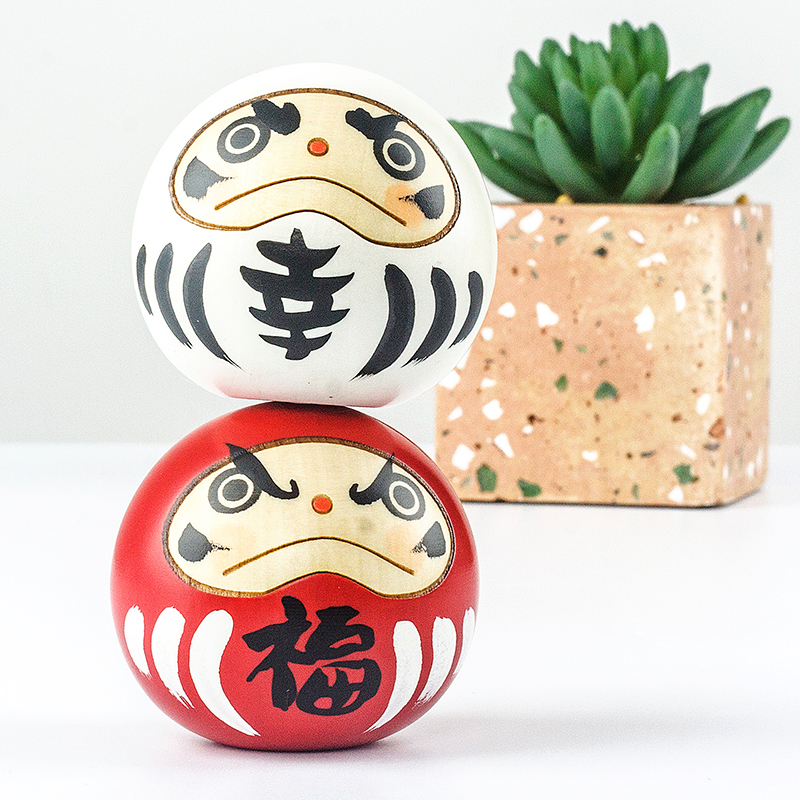 日本三郎传统工艺品实木祈福开运幸福达摩御守摆件