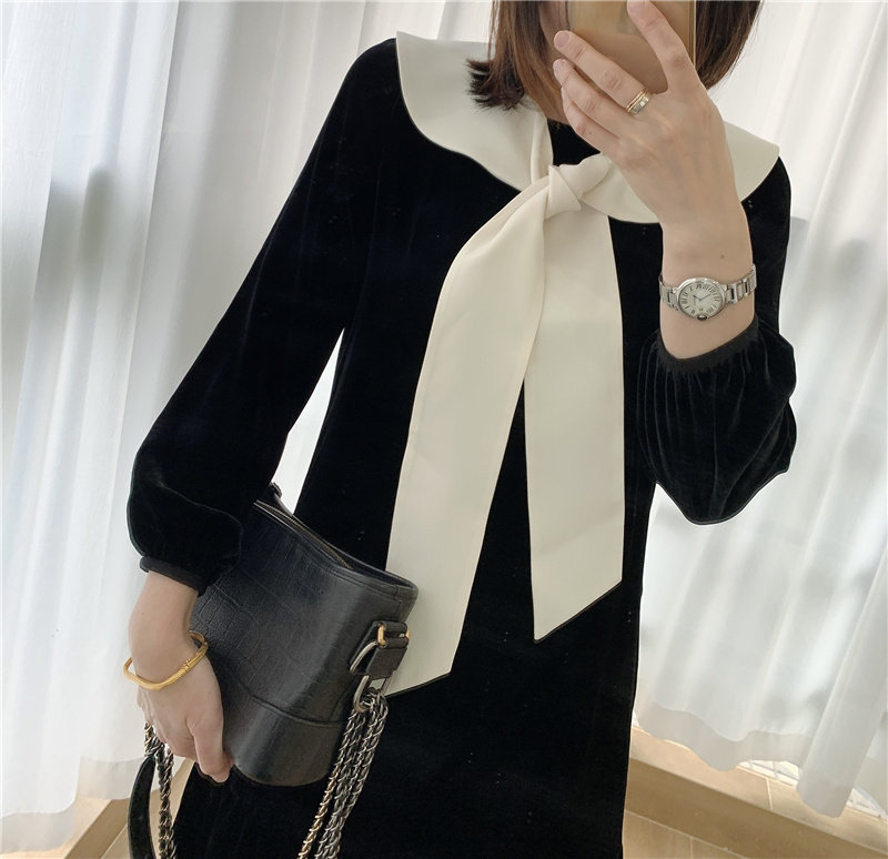 高贵重磅年会真丝丝绒连衣裙领口荷叶拼接鱼尾连衣裙