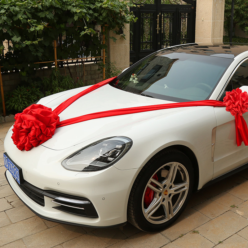 婚车装饰车头大红大红花花球汽车新车红绸绸布拉花