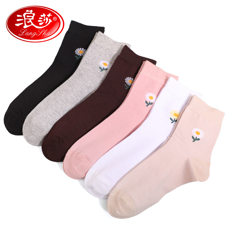 浪莎袜子女秋冬纯棉防臭中筒筒袜冬天加厚日系短袜