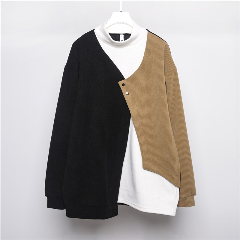 秋冬毛线潮流卫衣高领半高拼接保暖设计两件卫衣