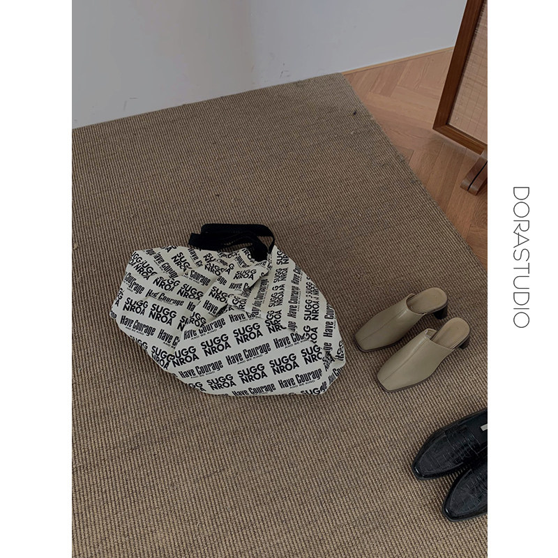 自制suggnroa购物袋帆布包女单肩手提韩版简约布袋包大中号大容量