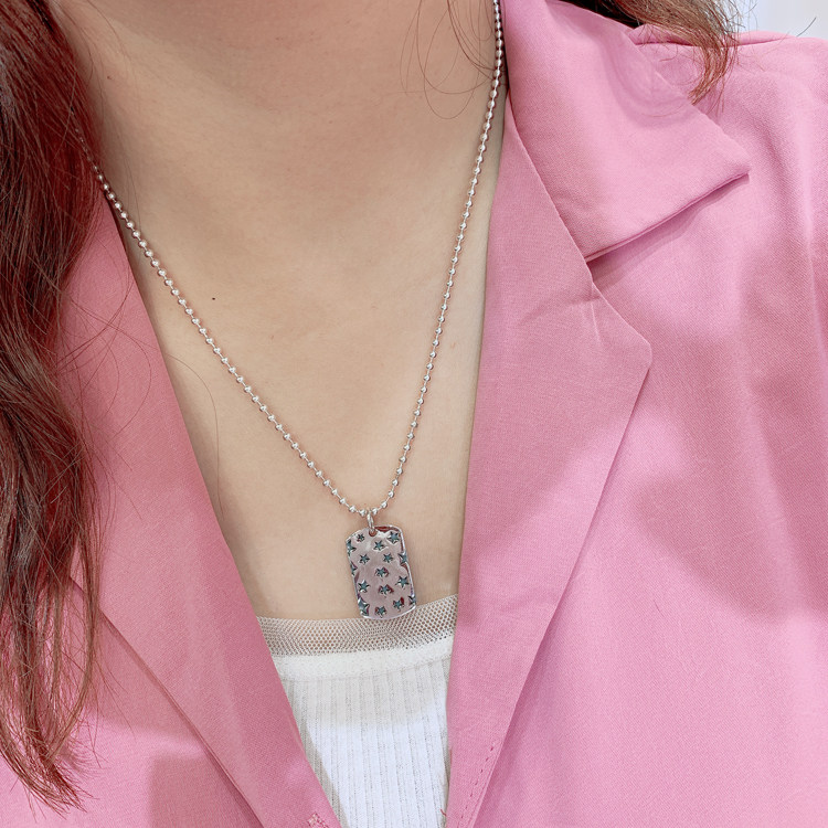 新品韩国东大门08家实心五角星方牌重工银珠圆珠项链