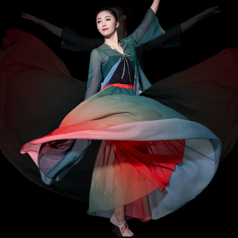 新疆舞蹈半身720度大摆古典万疆练功纱裙飘逸民族服装