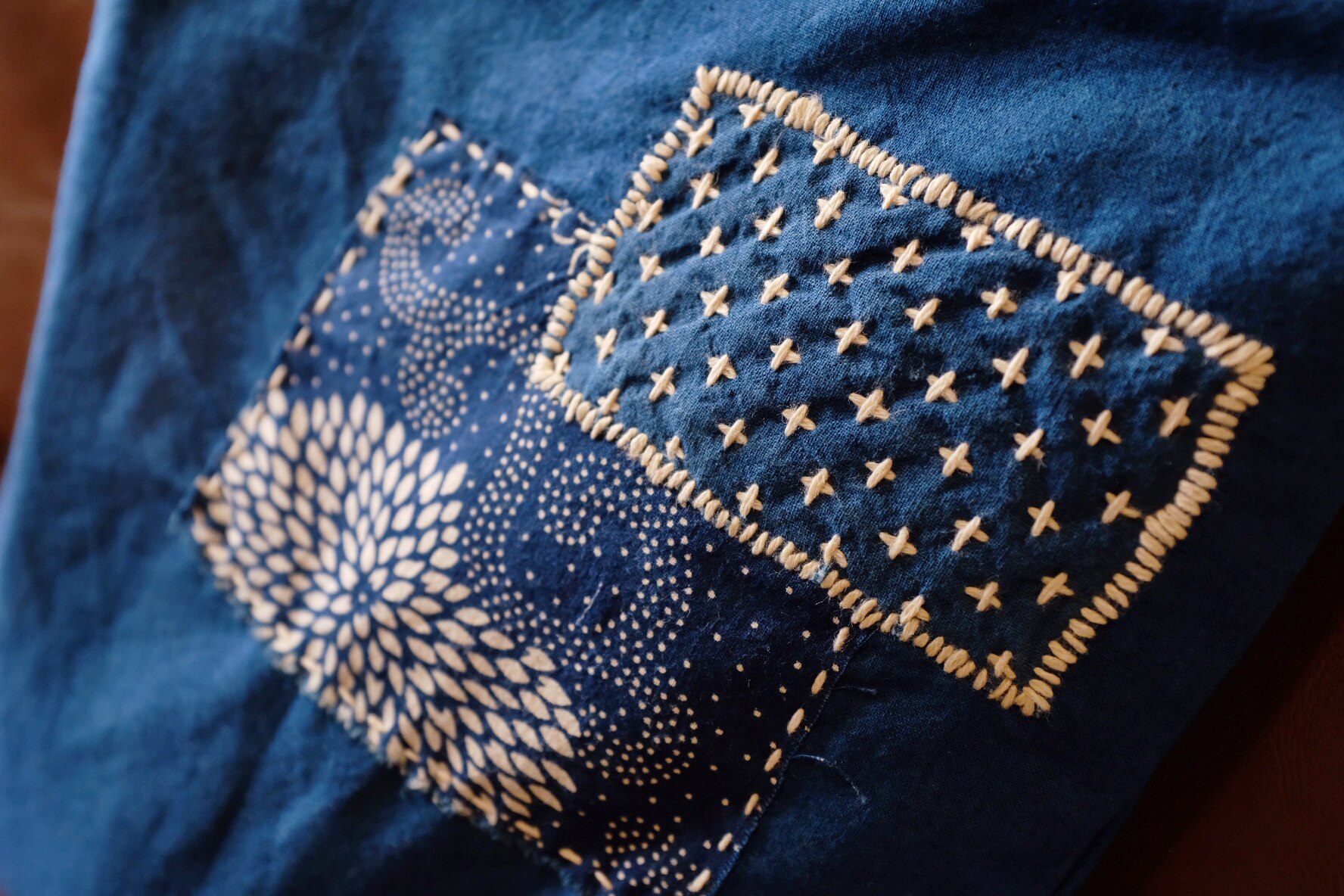 文艺indigo布包单肩拉链手工复古拼接布拼接染古通用款女包