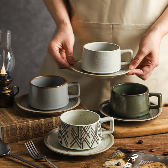Sheli Japanese Retro Coffee Cup Saucer 세트 Creative Stone Pottery Cup 가정 고급 절묘한 머그잔 Sheli Japanese Retro Coffee Cup Saucer 세트 Creative Stone Pottery Cup 가정 고급 절묘한 머그잔