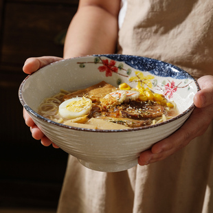 舍里复古陶瓷斗笠碗家用釉下彩大号拉面碗中式汤面碗泡面碗沙拉碗