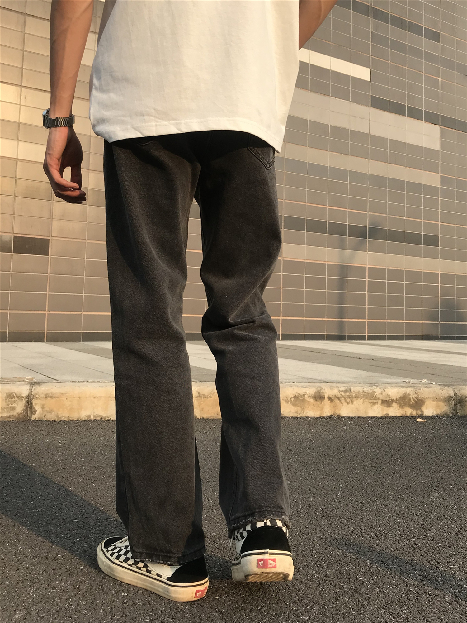 休闲宽松阔腿直筒牛仔裤男2022街头复古做旧水洗潮流百搭男生长裤