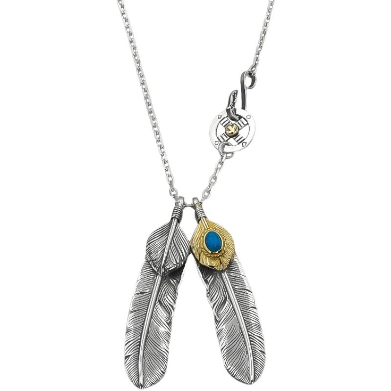 男士高桥羽毛项链纯银明星同款潮流个性印第安项链