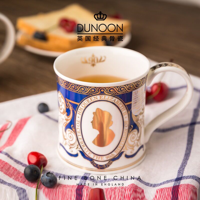 英国原产dunoon丹侬骨瓷茶杯水咖啡杯马克杯英国女王头像纪念宫廷