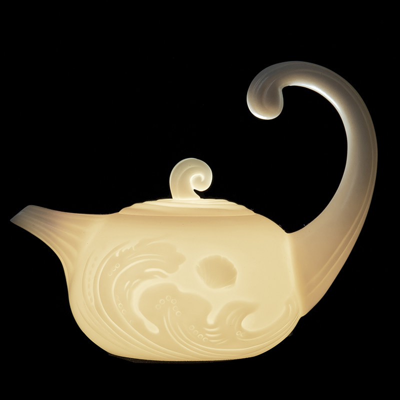 茶壶竹下堂手工白瓷海浪型泡茶器曾逸腾大师家用茶壶
