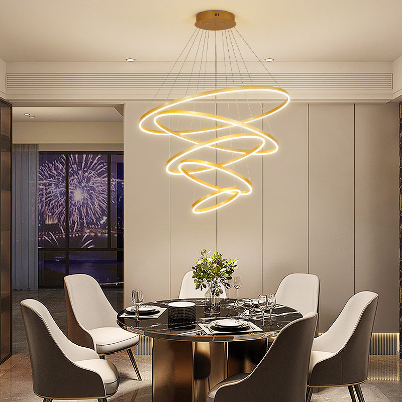 后现代轻奢餐厅吊灯现代简约环形家用客厅led灯别墅楼梯大厅灯饰