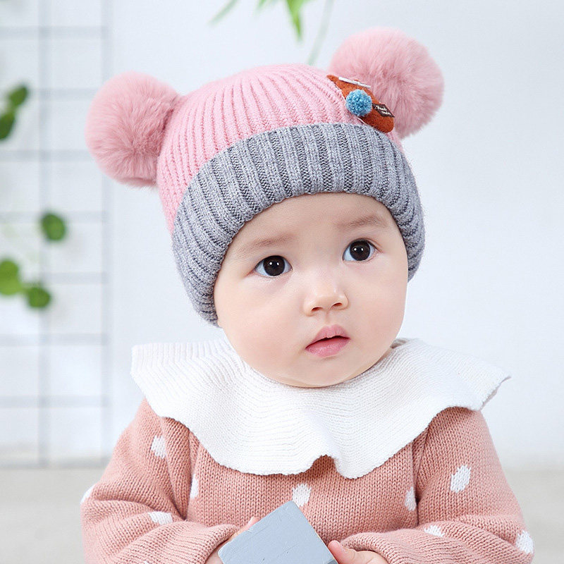 婴儿帽子秋冬天0-1岁新生幼儿可爱女宝宝加厚毛线保暖男童冬季潮