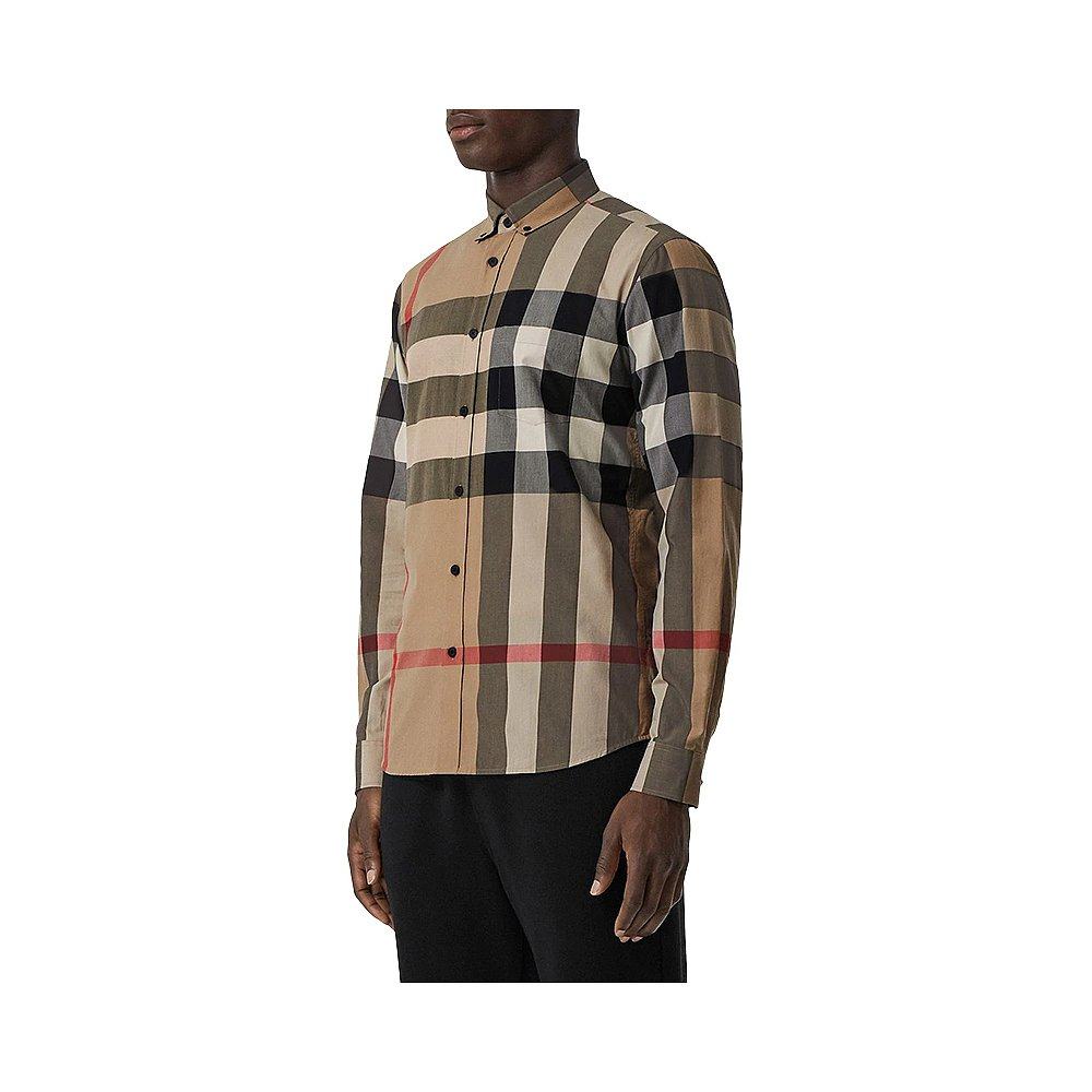 香港直发burberry 巴宝莉 男士米色格纹衬衫 8010213