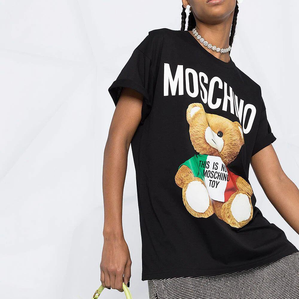德国直邮moschino莫斯奇诺泰迪熊logo印花t恤意大利国旗限定款