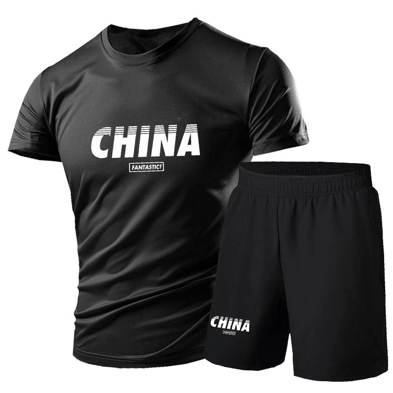 短袖男士潮牌韩版潮流帅气修身运动衣服健身速干跑步夏季篮球套装