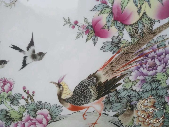 景德镇陶瓷板画花鸟富贵富贵长长寿大屏屏风插屏摆设现代装饰画