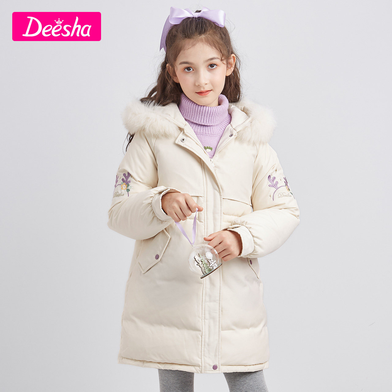 笛莎童装女童羽绒服2021冬季新款大毛毛领中大羽绒服