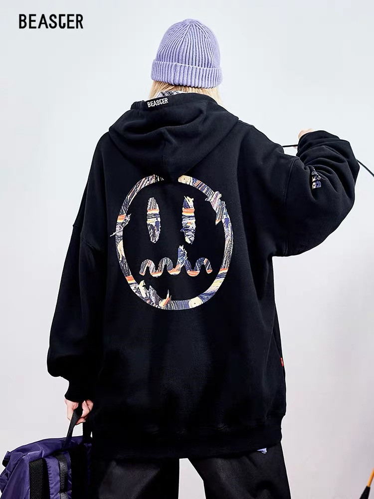 beaster小恶魔鬼脸春秋油画连帽卫衣男潮牌情侣复古卫衣