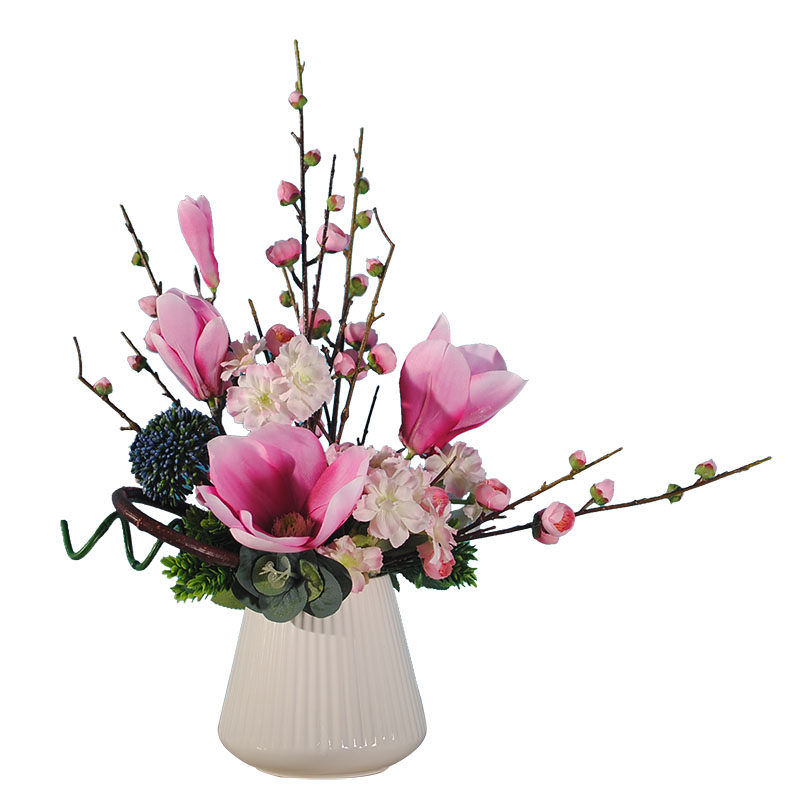 真挚玉兰花报喜梅花陶瓷花瓶艺术插花仿真花成品假花绢花装饰花艺