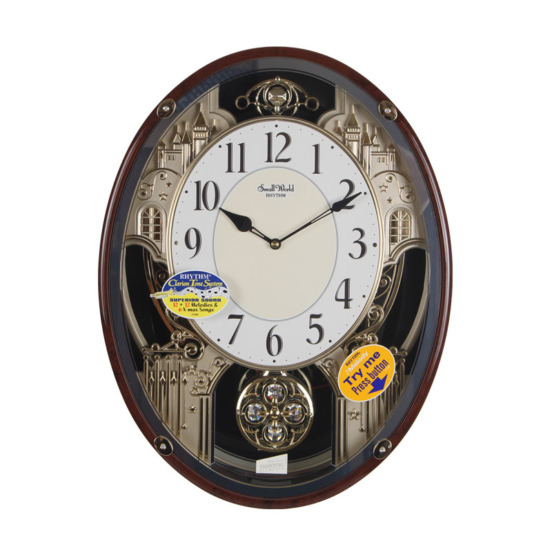 rhythm挂钟报时音乐整点光控日本钟光控音壁静音挂钟