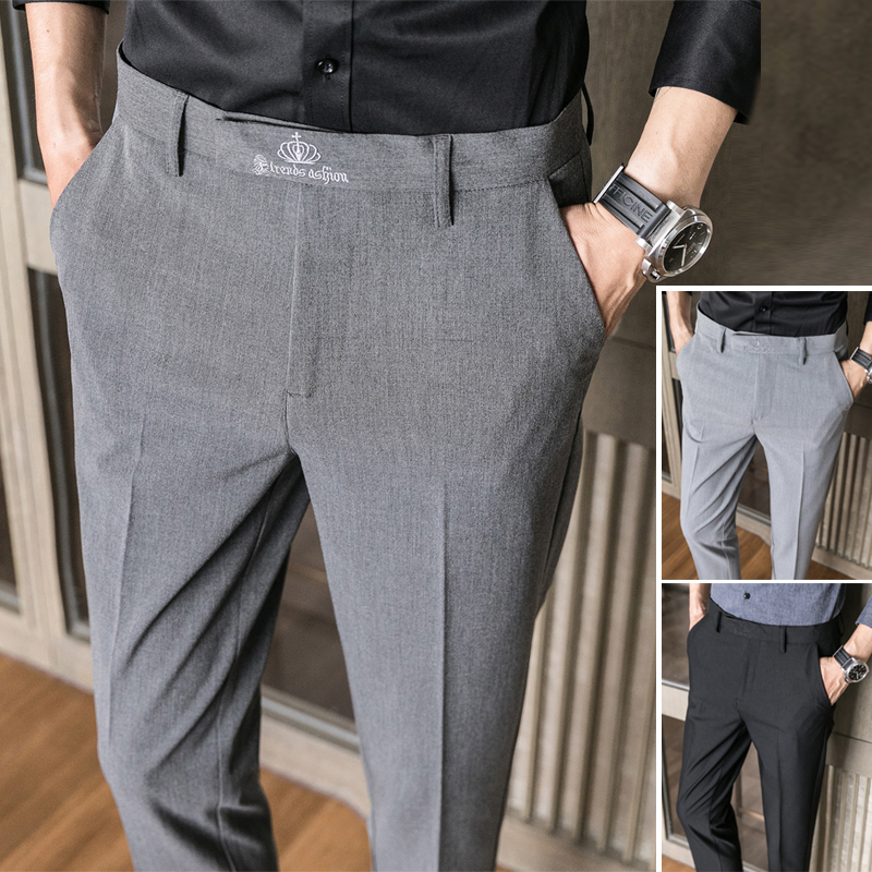 男士休闲西裤秋冬季高级感2022新款修身长裤加绒加厚九分西装裤子