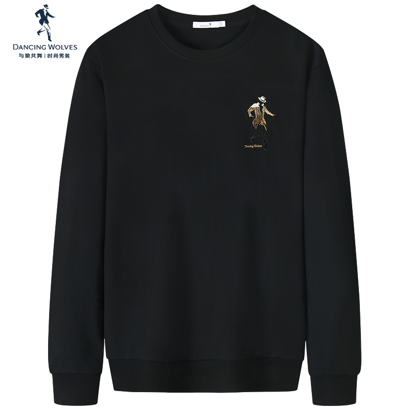 【渐变刺绣】与狼共舞圆领卫衣男2022秋季新款休闲百搭宽松套头衫