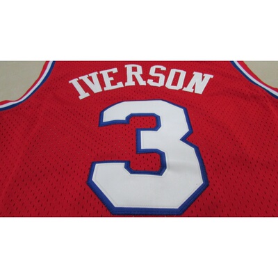 76人3号艾弗森十周年纪念版红色复古刺绣球衣运动服篮球服