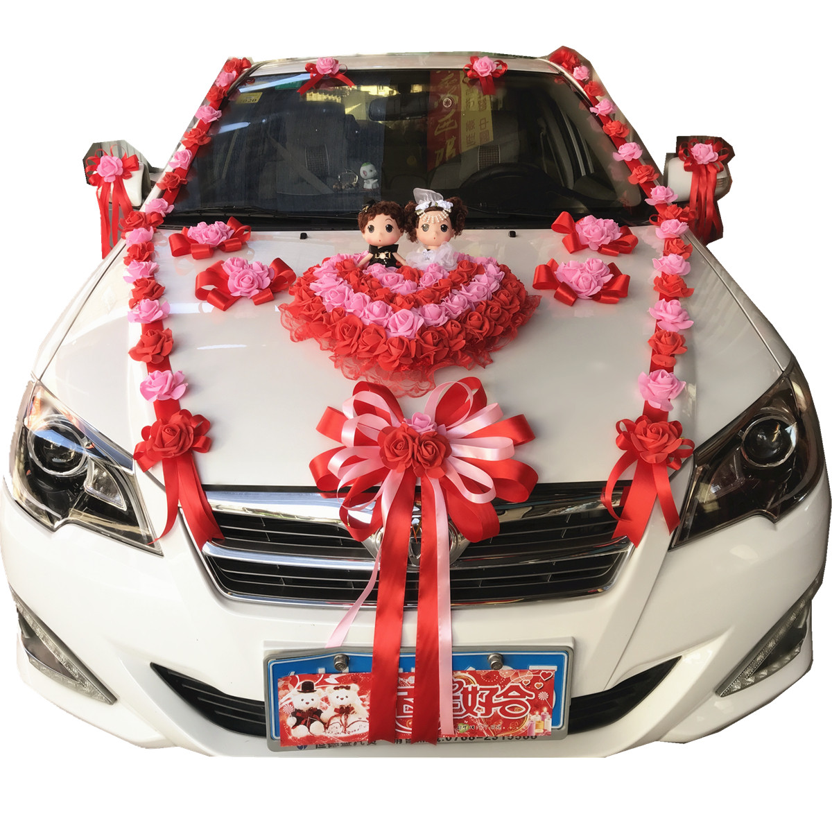 婚车婚礼主副布置花布车头粉色彩车装饰花车婚车鲜花