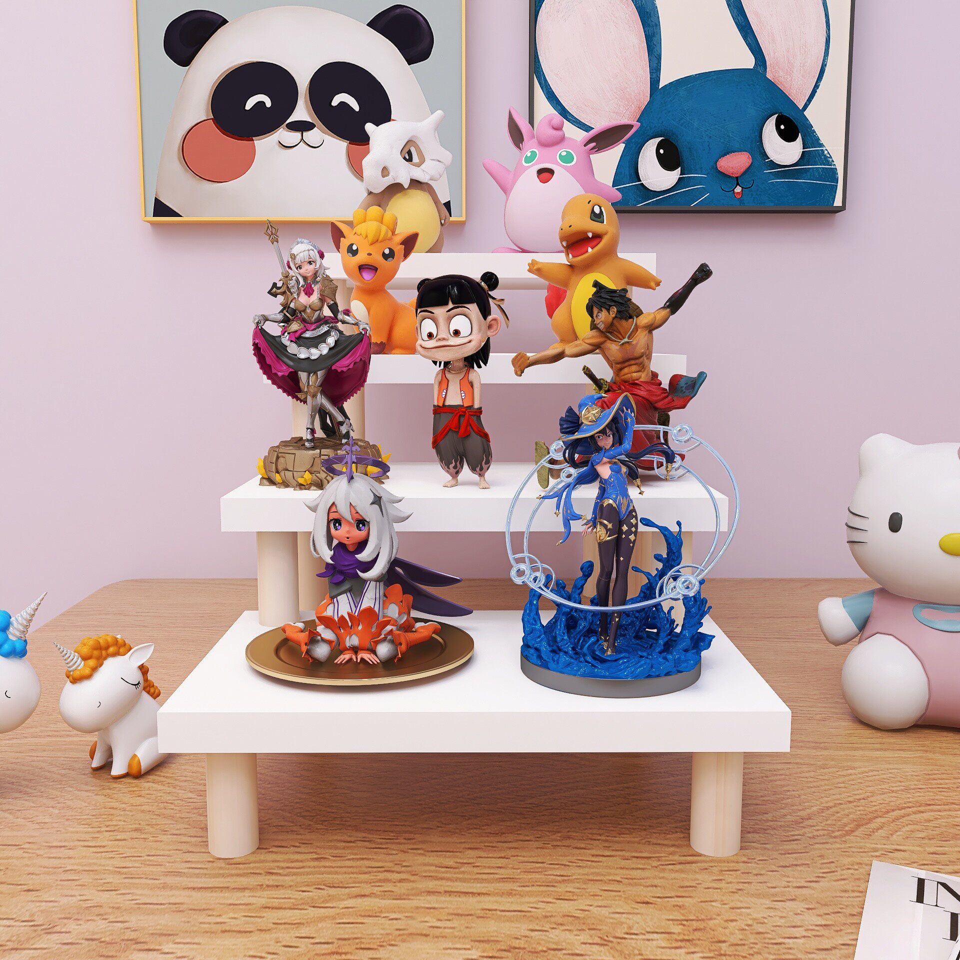 盲盒收纳阶梯展示架公仔陈列桌面实木置物架手办首饰展示架