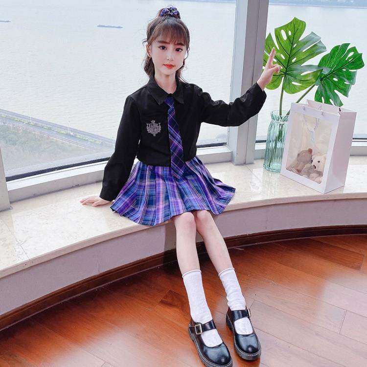 女童jk制服套装儿童衬衫格子百褶短裙小学生套装