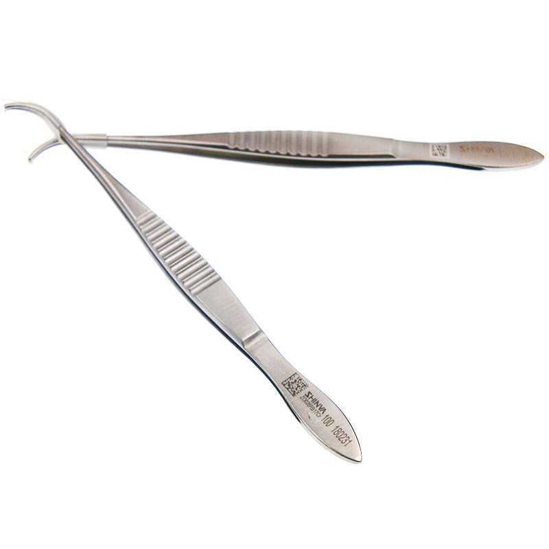 新华医疗 不锈钢眼科镊有齿无齿有钩无钩枪状镊弯眼科镊100mm