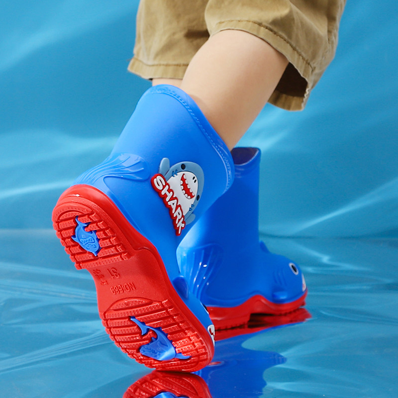 鲨鱼小童中小幼童雨靴防水防滑拆水儿童暖可雨靴