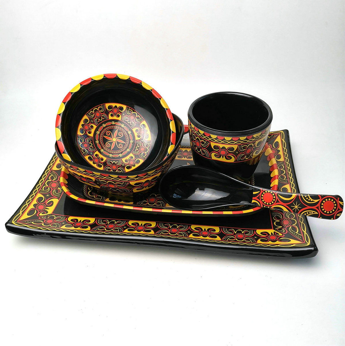 四川凉山彝族餐具民族风格印花树脂漆器