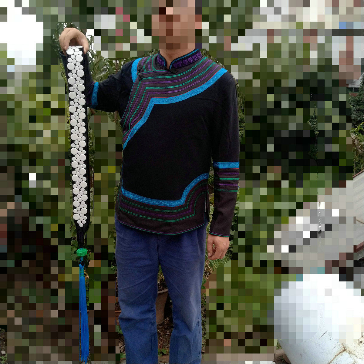 彝族英雄肩带新款黑色加长腰带男士手工民族服饰民族服装定制