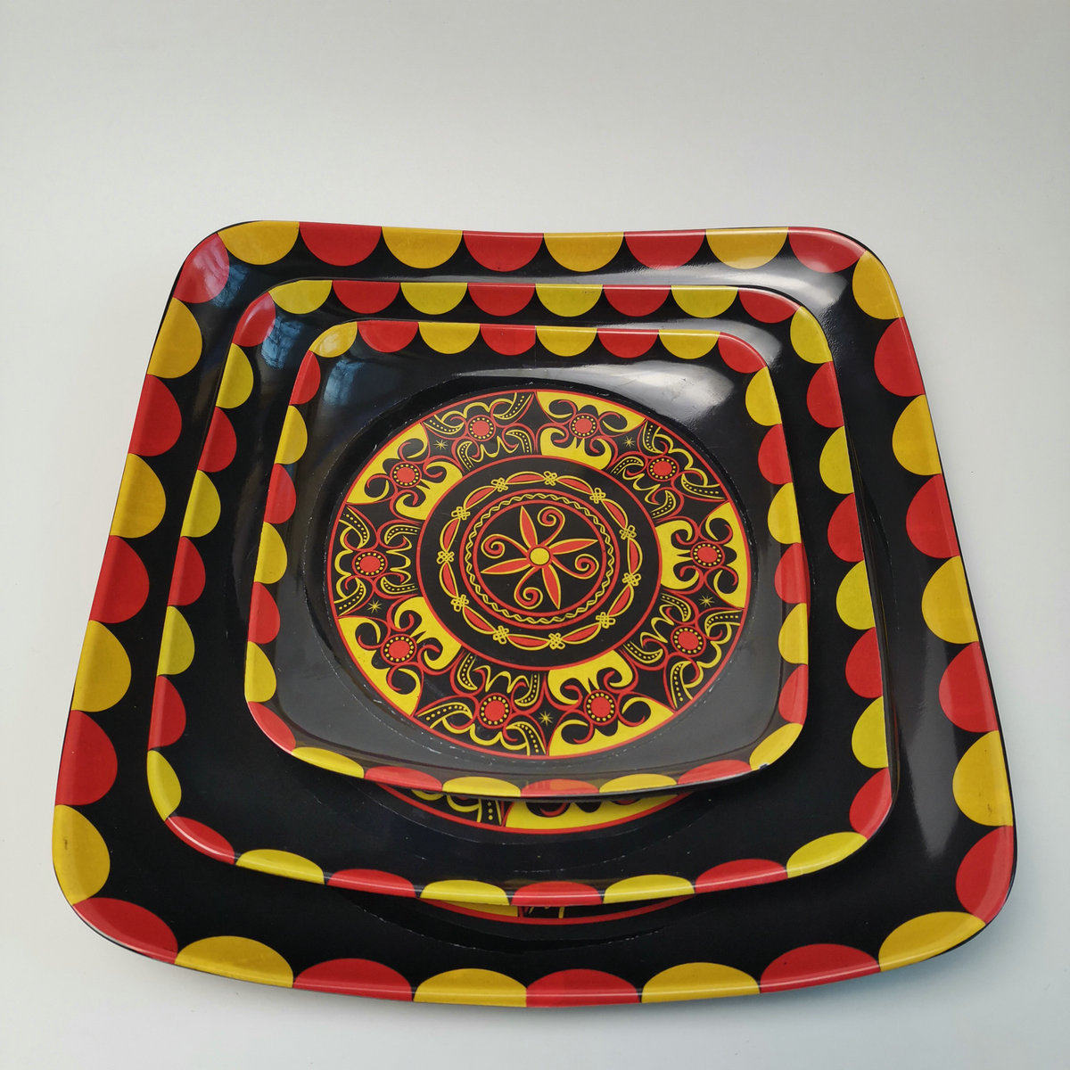 四川凉山彝族餐具民族风格印花树脂漆器