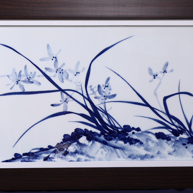 景德镇手绘兰花陶瓷板画家居中式客厅现代装饰画