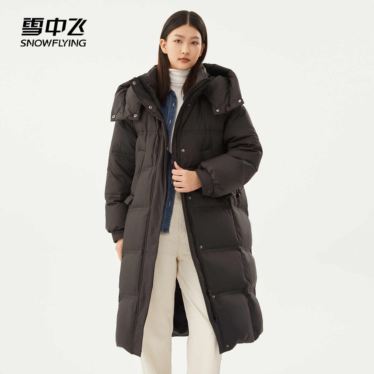 雪中飞2022秋冬新款时尚休闲加厚保暖过膝宽松长款羽绒服