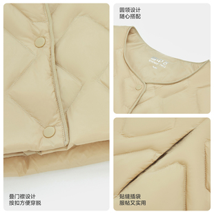 雪中飞2025冬新款女士轻薄羽绒马甲圆领菱格纯色时尚百搭轻便舒适