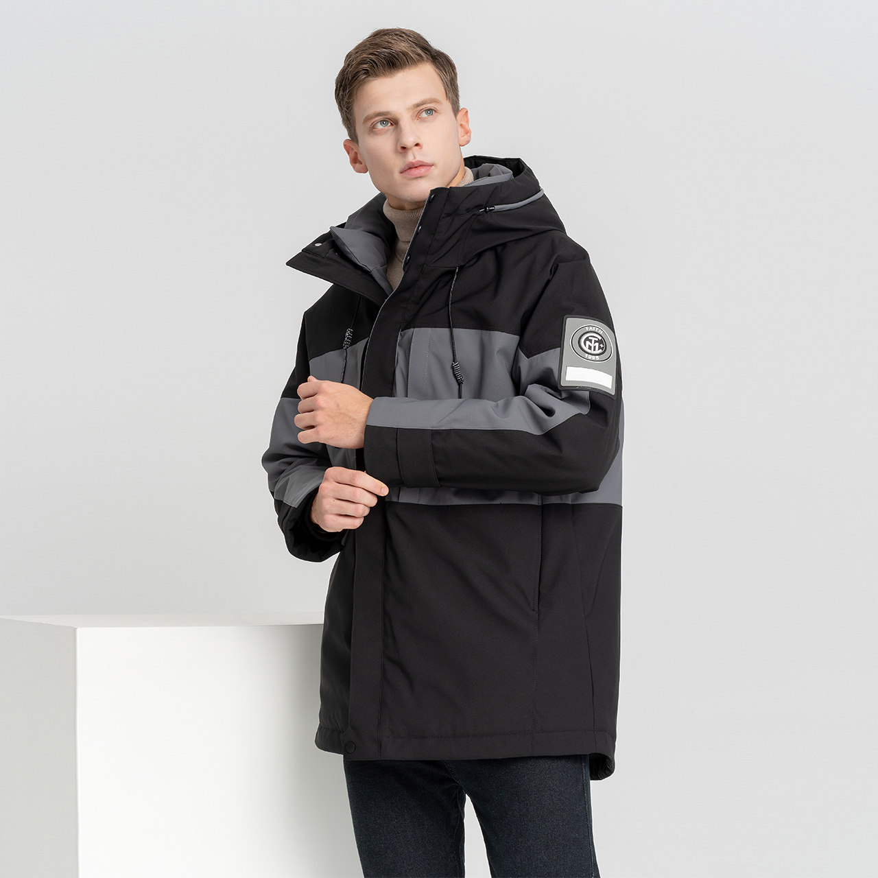 雪中飞2021秋冬新款撞色运动男士中长款羽绒服防风鹅绒时尚男外套