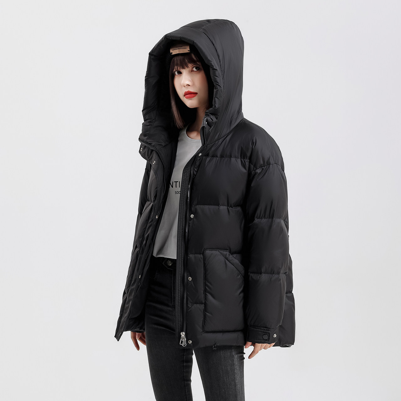 雪中飞2022秋冬新款女韩版廓形收腰连防风显瘦短款羽绒服