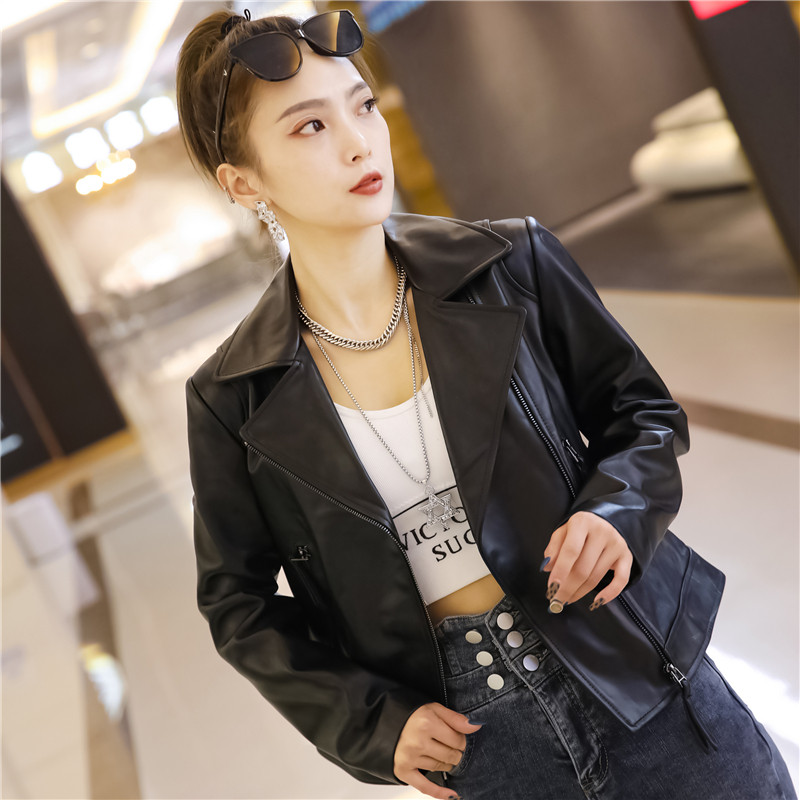 机车服女2021秋冬新款绵羊羊皮显瘦皮衣真皮短外套