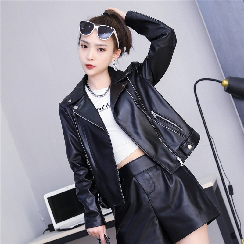 机车服女2021秋冬新款绵羊羊皮韩版皮衣真皮短外套
