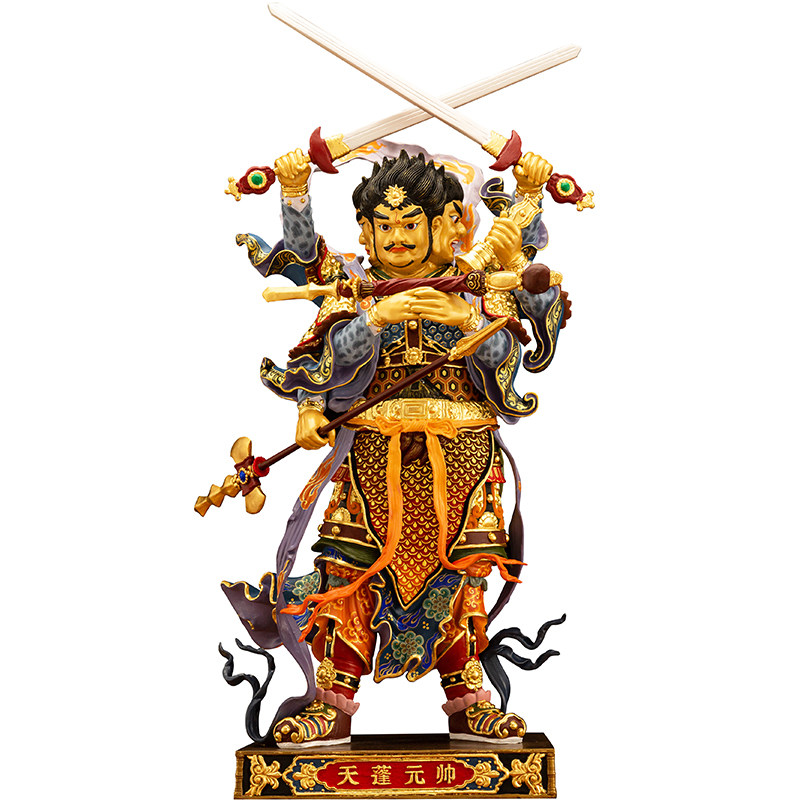 天蓬元帅台湾纯铜彩绘北极四圣神像道教护法铜像摆件