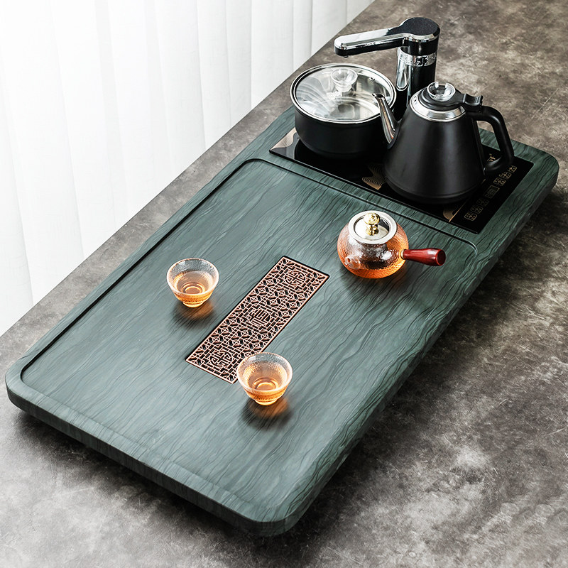 天然整块木纹石茶盘茶盘排水一体式茶台乌金石大茶海茶盘