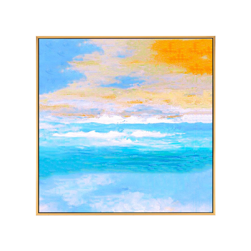 手绘蓝天白云风景油画玄关餐厅方形油画